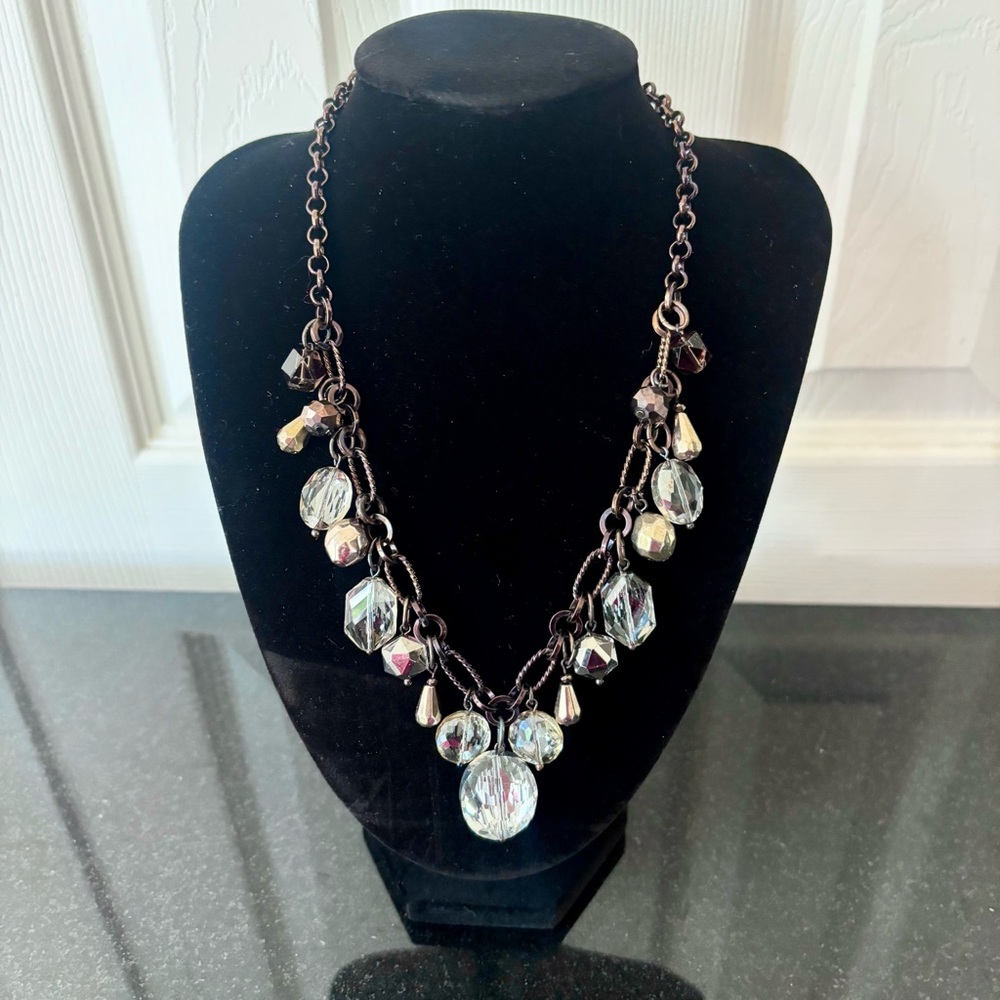 Vintage White House Black Market Signed Bronze Tone Necklace with Crystals